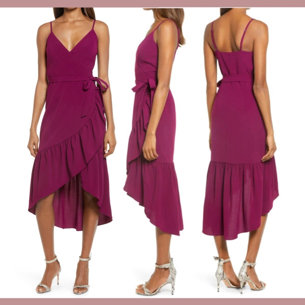 NEW Dress the Population [ Small ] Delphine Crepe Wrap‎ Midi Dress